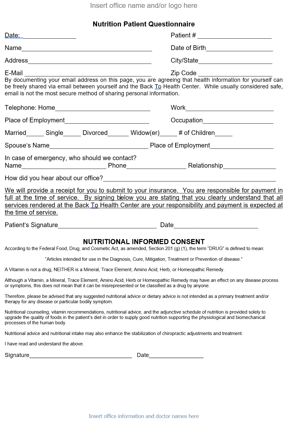 Patient Insurance Form | Science Based Nutrition