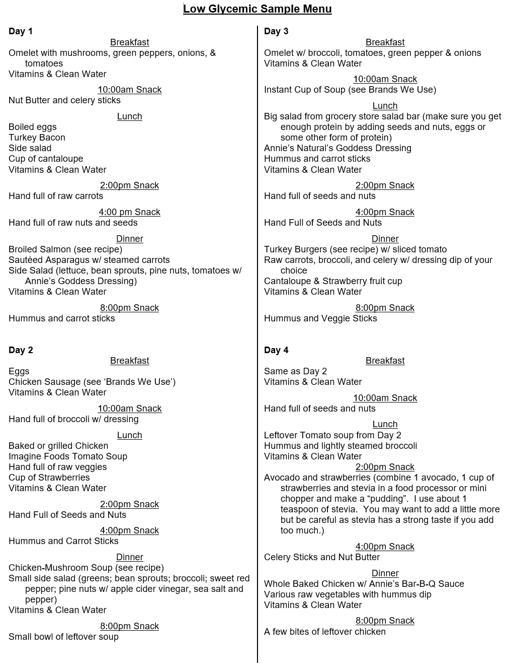 Low Glycemic Menu Plan | Science Based Nutrition